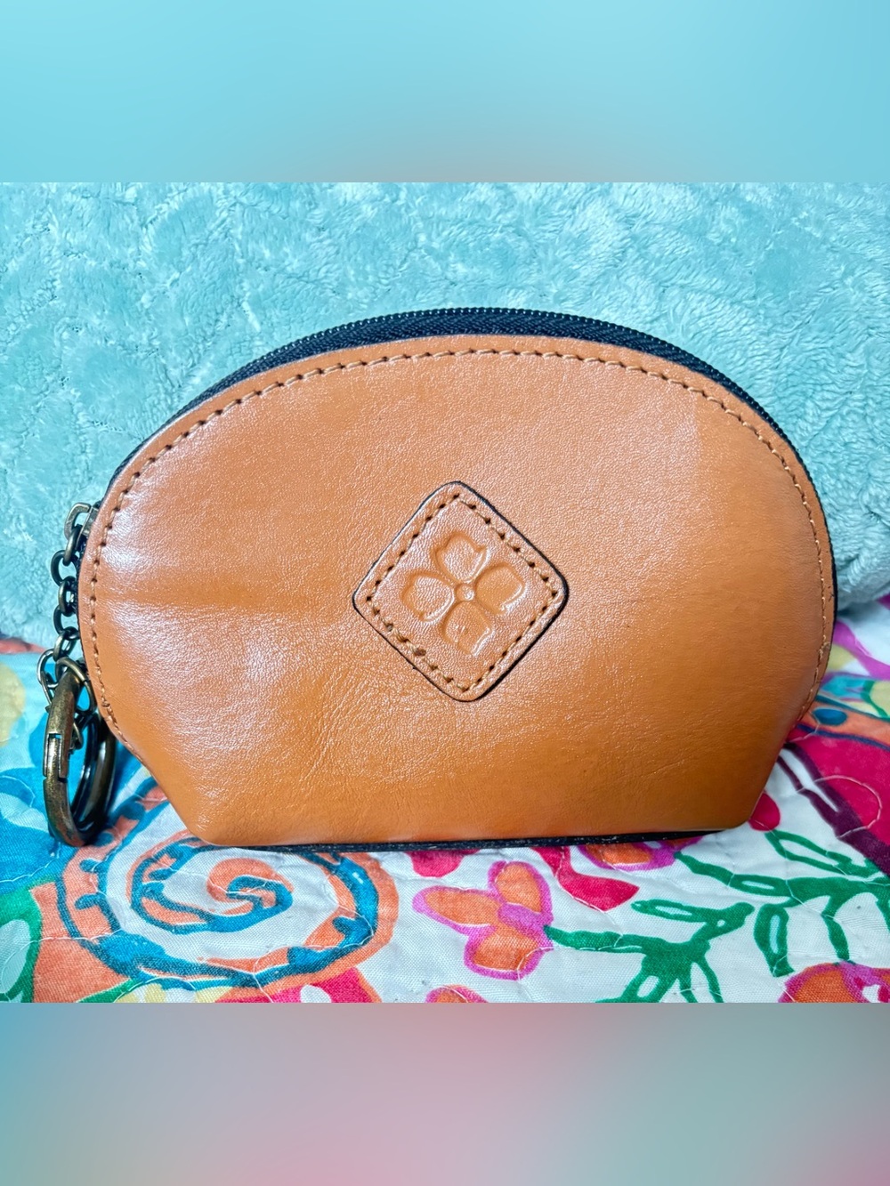 PATRICIA NASH ROSALIE TAN LEATHER ZIPPERED MAKEUP PURSE